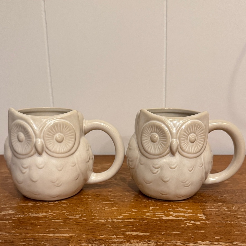 Charming Owl Ceramic Mugs - Cream